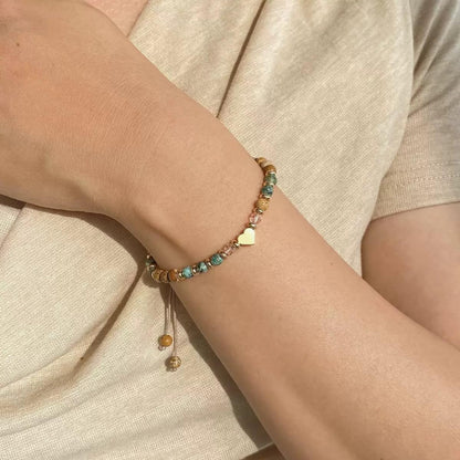 TUQBA Inspirational Healing Bracelet for Women, Get Well Soon, Gift for Her, Mothers Days Gifts, Christmas, Baptism Birthday Strawberry Quartz, Jasper Turquoise Mom with Message