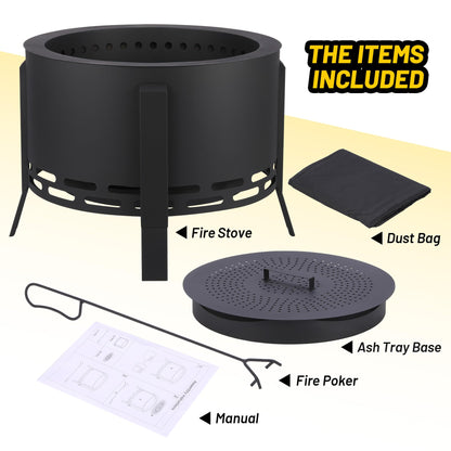 Garvee 26 in Smokeless Fire Pit with Ash Tray Base, Smokeless Outdoor Fire Pits with Adjustable Foot&Fire Poker,Firepit with Dust Bag, Outdoor Firepits for BBQ, Bonfire, Camping