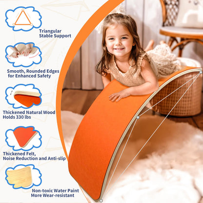 edutree Wooden Wobble Balance Board for Kids, 35 Inch Balance Beam Rocker Board for Toddlers Adults, Montessori Waldorf Learning Toys for Yoga Exercise