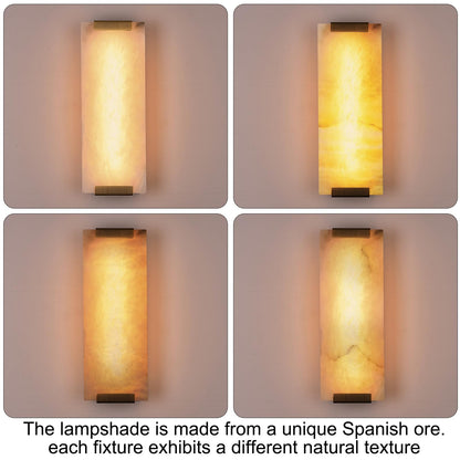 HOMLUCE 14.2in Alabaster Wall Sconce, Large Natural Marble Wall Light Decor, LED Modern Wall Lamp for Bedroom, Stairs, Living Room, Vanity, Bedside, Hallway （Brushed Bronze 12W）