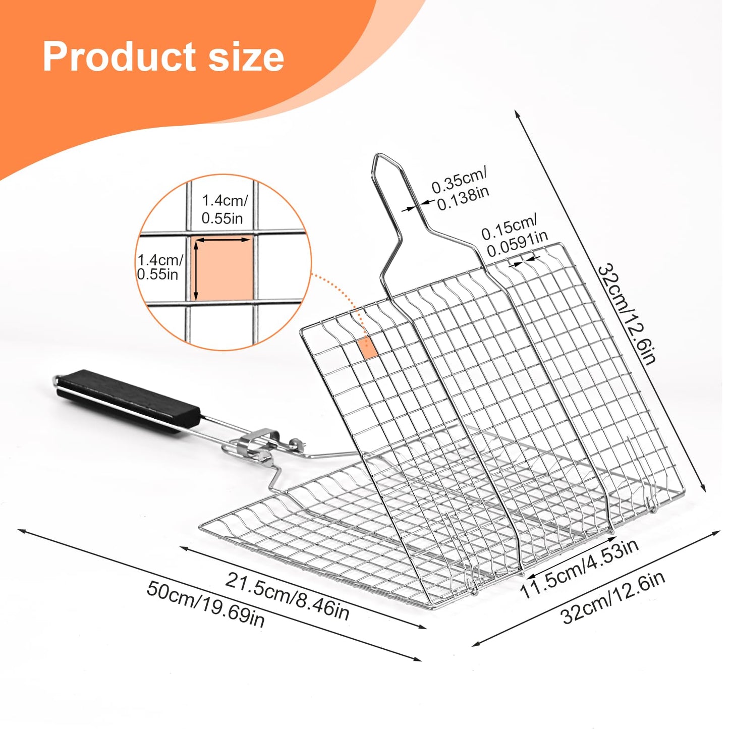 Fish Grill Baskets，Folding Portable Fish Grilling Rack For Grill, BBQ Grilling Basket, Stainless Steel Grill Basket For Veggies, Shrimp, Meat Cook，Come With Storage Bag and Two Basting Brush