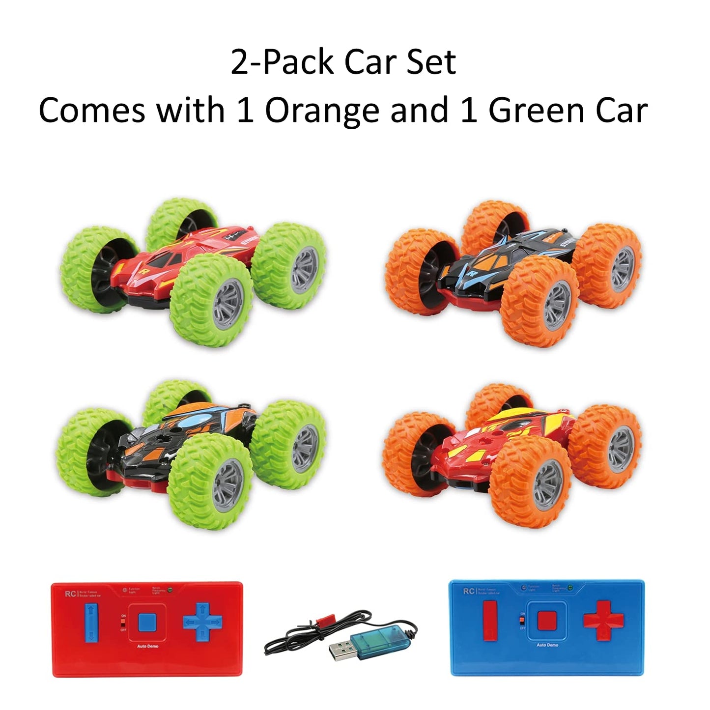 Haktoys 2-Pack Mini RC Stunt Cars – Double-Sided Rechargeable Remote Control Flip Vehicles, AWD Rotating & Tumbling Toy Cars for Kids Boys Girls, 2.4GHz for Dual Play