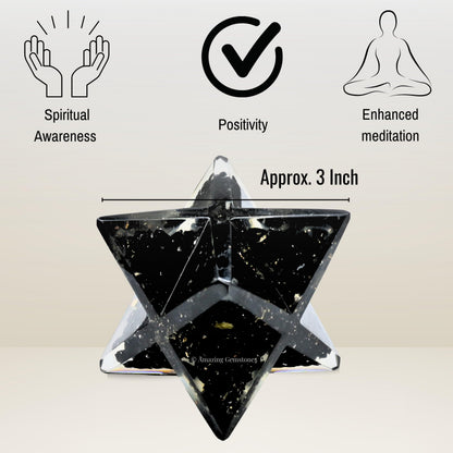 Amazing Gemstone 1 Pcs Black Tourmaline Large Crystal Orgone Merkaba Star for Reiki Healing Meditation and Crystal Grid