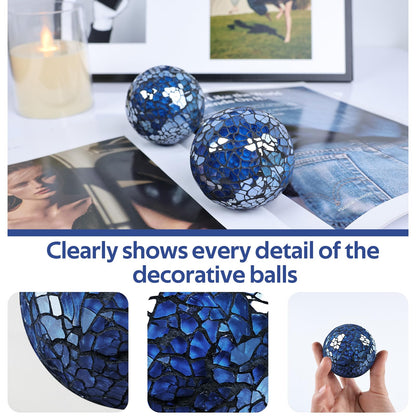 Yazikisa 2.5 Inch Glass Balls Decorative for Bowl Blue 6 PCS Mosaic Crack Orbs Set Solid Round Sphere Globe Vases Filler Coffee Table Holiday Ornaments Mantle Decor Modern