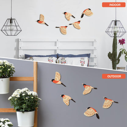 Barydat 5 Pcs Wooden Bird Wall Art Wood Flying Birds Wall Decor Rustic Folk Art Scandinavian Home Decor for Gift Living Room Bedroom Kitchen Office (Orange)