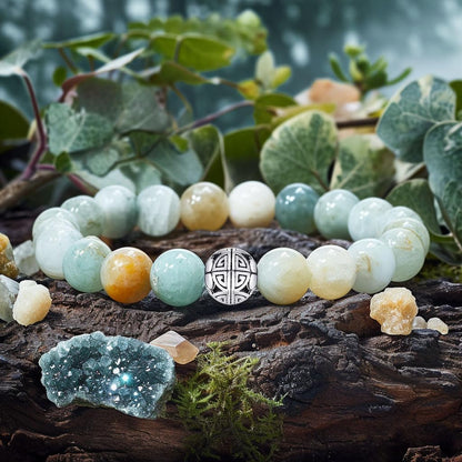 MetJakt Healing Crystals Beaded Bracelets for Womens Natural Gemstone 8mm Beads Stretch Bracelets with 925 Sterling Silver Double Happiness Pendant (Amazonite)