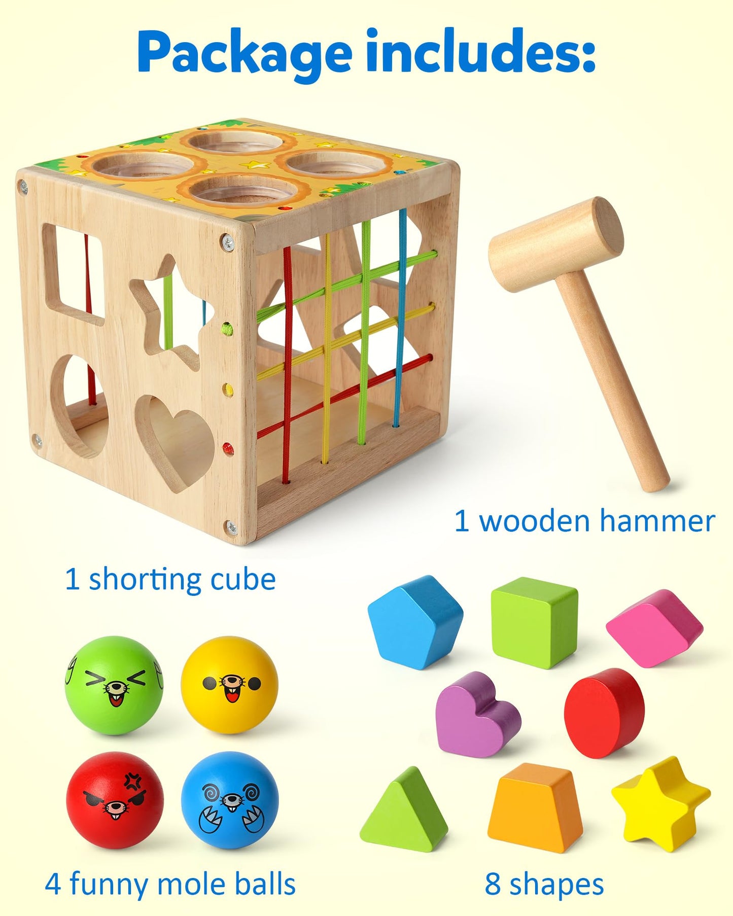 Coogam Wooden Montessori Toys for Toddlers, Shape Sorting Cube Fine Motor Skills Game for Year Old 18 Month+ Baby Boys Girls Gift