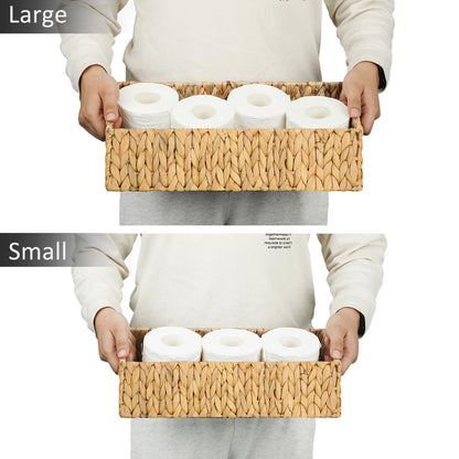 Graciadeco Nesting Small Wicker Basket, Water Hyacinth Toilet Paper Baskets Bathroom Organizer Woven Long Narrow Baskets for Organizing Pantry Bathroom Toilet Tank, 2 Pack