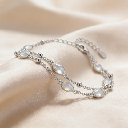 ZADIUA Moonstone Bracelet 925 Sterling Silver Adjustable Moonstone Double Layered Chain Bracelet Jewelry Gifts for Women