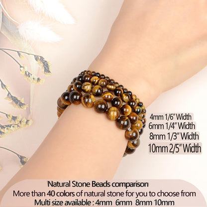 LPBeads Handmade Natural Gemstone Stretch Elastic 4mm Yellow Tiger's Eye Bracelet Healing Crystal Round Stone Beads Jewelry Gifts for Women Men