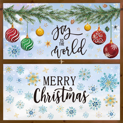 Horaldaily 221 PCS Christmas Window Cling Sticker, Xmas Balls Branches Snow for Home Party Supplies Shop Window Glass Display Decoration