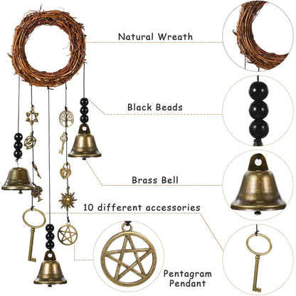 Jetec 2 Pieces Witch Bells for Door Knob for Protection Wind Chimes Door Hanger Wreath Handmade Hanging Witch Bells Magic Witchcraft Wicca Supplies for Home Protection Witchcraft Bell Decor(Novel)