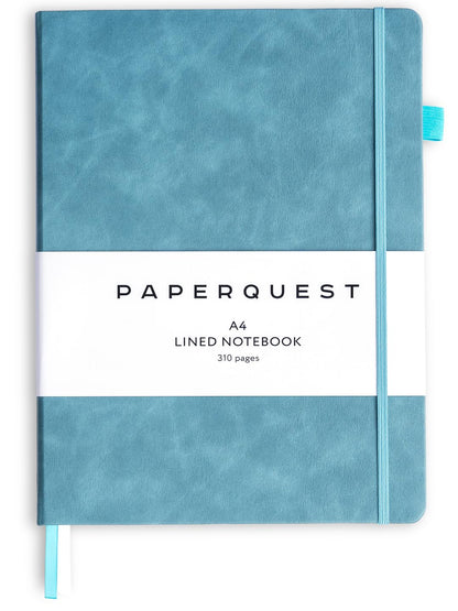 PAPERQUEST A4 Hardback Notebook, Vegan Leather Journal Lined, 310 Pages, 100GSM Thick Paper, Lay flat Notebook for Women, Men, Writing, Office, Work, Study, College Ruled Notebook with Pocket,
