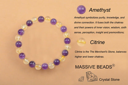 MASSIVE BEADS Amethyst Citrine - For Birthday Handmade Handmade Yoga Stretch Elastic Bracelet Natural Stone Crystal Healing Power Energy Gifts for Unisex Adult 4mm