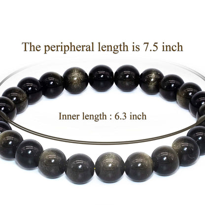 DAZCOLO 8mm Natural Gemstone Stretch Bracelet, Handmade Unisex Crystal Bracelets for Meditation, Yoga, Spiritual Healing & Positive Energy (Golden Obsidian)