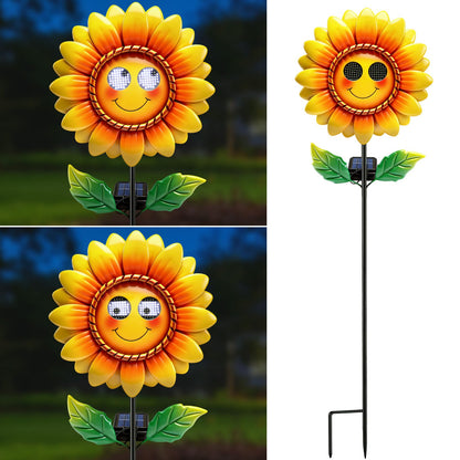 Solar Sunflower Garden Stake with Moving Eyes, Metal Flower Solar Garden Decor Outdoor, Mother's Day Garden Gift for Women Mom, Waterproof Animated Sunflower Yard Decoration for Lawn Patio Pathway