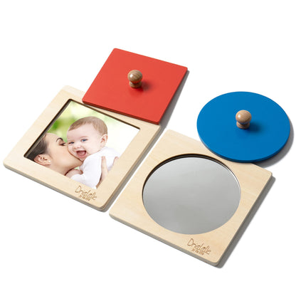 Driddle Montessori Toys - Wooden Knob Shape Puzzles - Mirror & Photo Insert - Learn Colors & Shapes Interactive Baby & Toddler Toys
