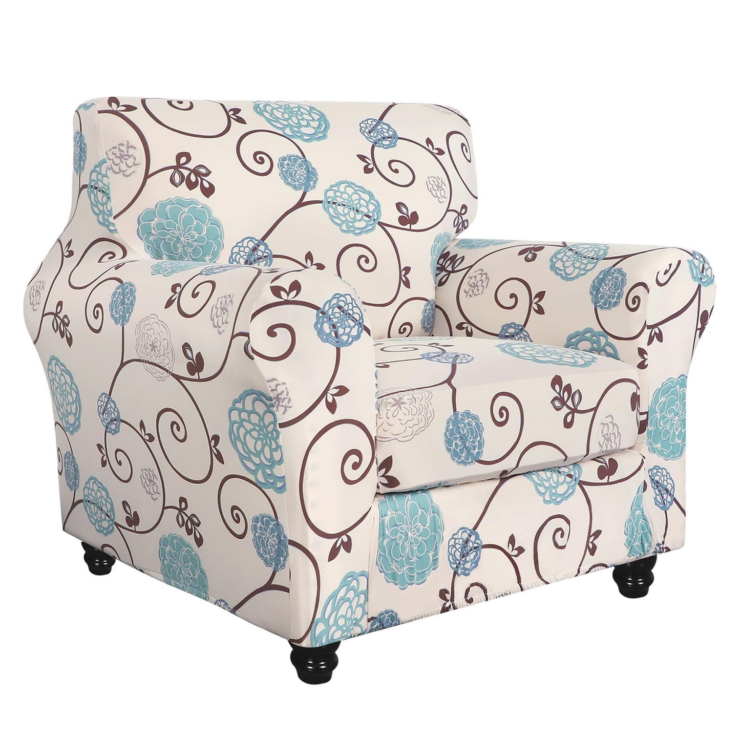 SearchI Stretch Sofa Cover Printed Couch Covers, Floral Pattern 2 Piece Armchair Slipcover with Separate Chair Cushion Cover, Washable Furniture Protector for Living Room(Armchair, Ball Flower)