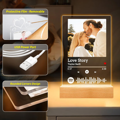 Custom Spotify Plaque, Custom Picture Frames, Personalized Acrylic Song Plaque Photo Frame, Personalized Anniversary Birthday Gifts for Women Men Her Him Girlfriend Boyfriend Couple Wife Mom Dad