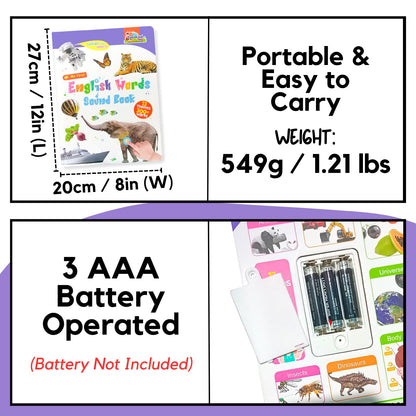 ZeenKind English Words Sound Book for Kids Toddlers 3,4,5 Years Old, 300+ Words Talking Interactive Audio Books for Early Learning English, and Educational Electronic Toy