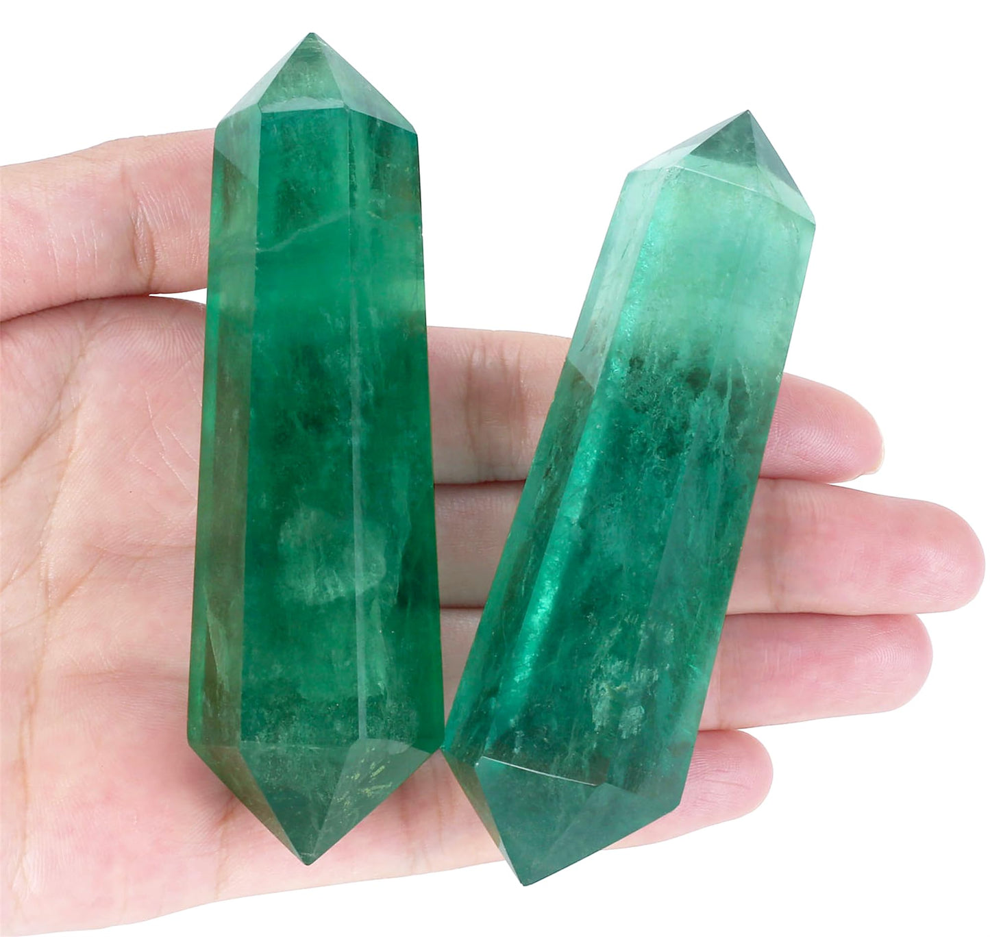 YATOJUZI 3.5" Green Fluorite Healing Crystals Wand Natural Crystals and Healing Stones Large Hexagonal Fluorite Crystal Points for Meditation Divination Reiki Energy Balancing 1PCS
