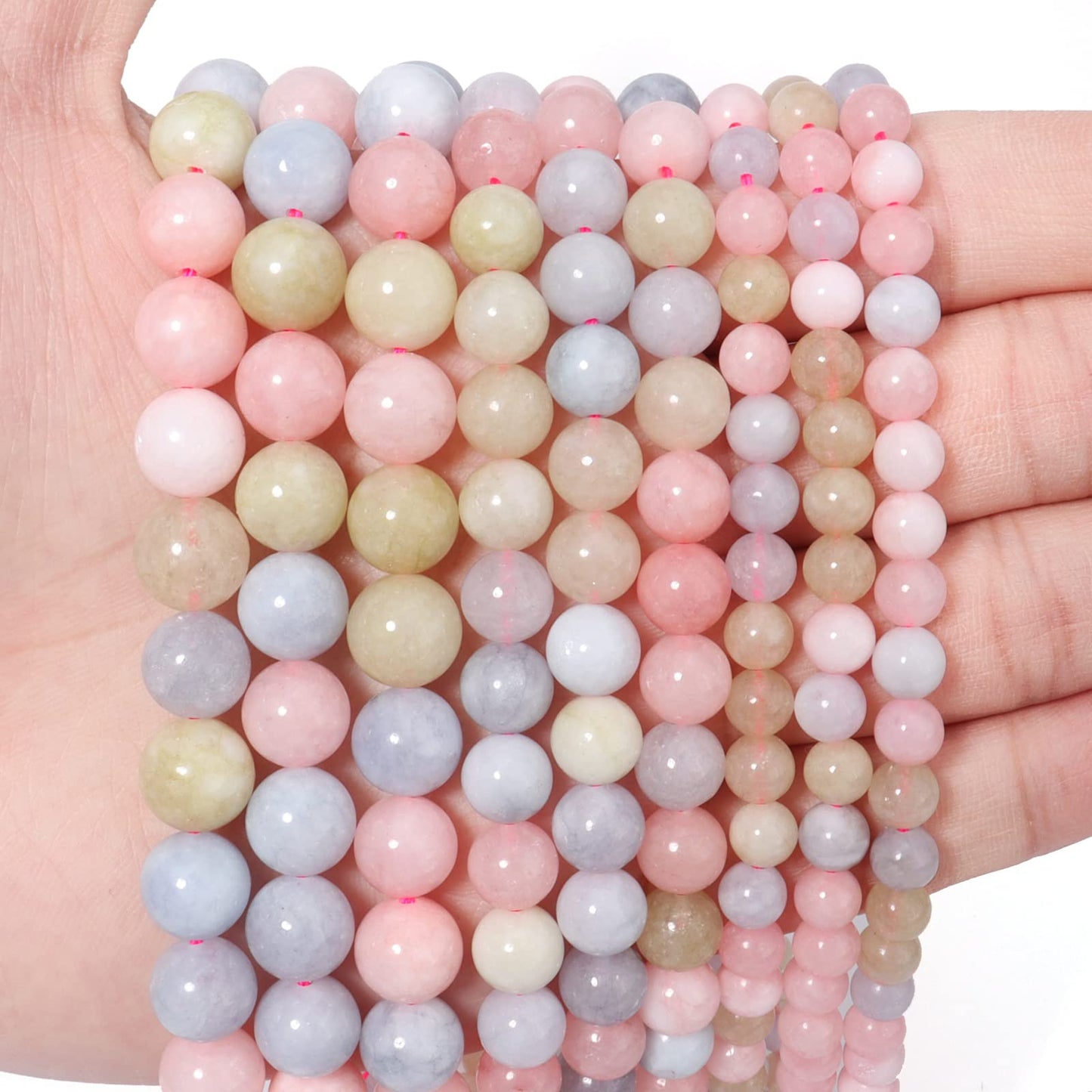 35pcs 10mm Natural Morganite Gemstone Beads Energy Healing Crystal Round Loose Stone Beads for Jewelry Making, DIY Bracelets Necklaces