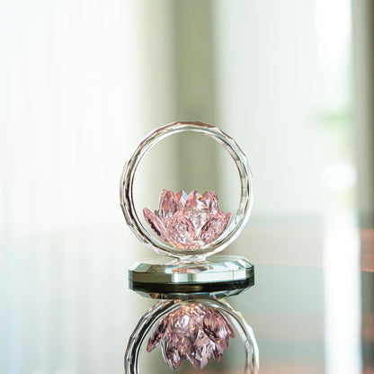 H&D HYALINE & DORA Pink Crystal Lotus Flower Basket Figurine Crystal Lotus Figurine Collectible Glass Flower Basket Ornament for Home Tabletop Centerpiece Decor