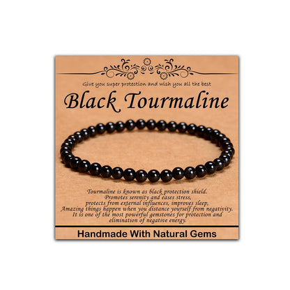 CHCCOYE 4mm Natural Healing Gemstone Bracelet Handmade Yoga Stretch Elastic Bracelet Stress Relief Crystal Jewelry for Men and Women (4mm Black Tourmaline)