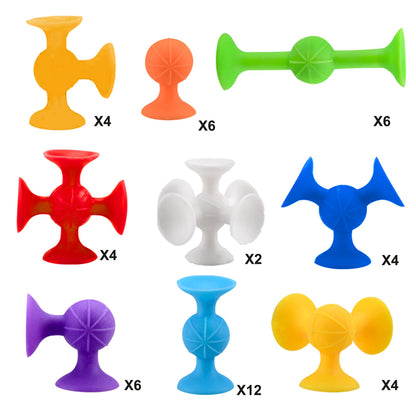 48 Piece Suction Cup Toys Construction Set - Silicone Building Blocks DIY Fun Bath Toys for Kids Ages 1-3, travel essentials for toddlers 1-3, Darts Sucker Toy with Toddler Road Trip Essentials