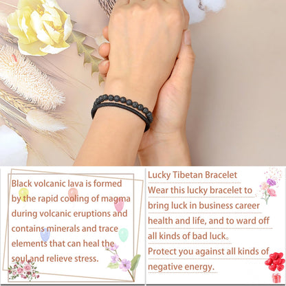 LPBeads 6mm Black Lava Bracelet with Handmade Rope Bracelet Size Adjustable Natural Stone Crystal Healing Bracelets Gifts for Unisex Adults