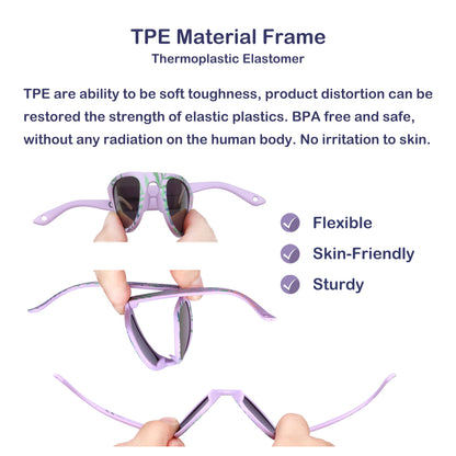 COCOSAND Flexible Polarized Baby Sunglasses with Strap UV Protection for Toddler Infant Newborn Girl Boy Age 0-24 Months, Matte Purple with Leaf Print