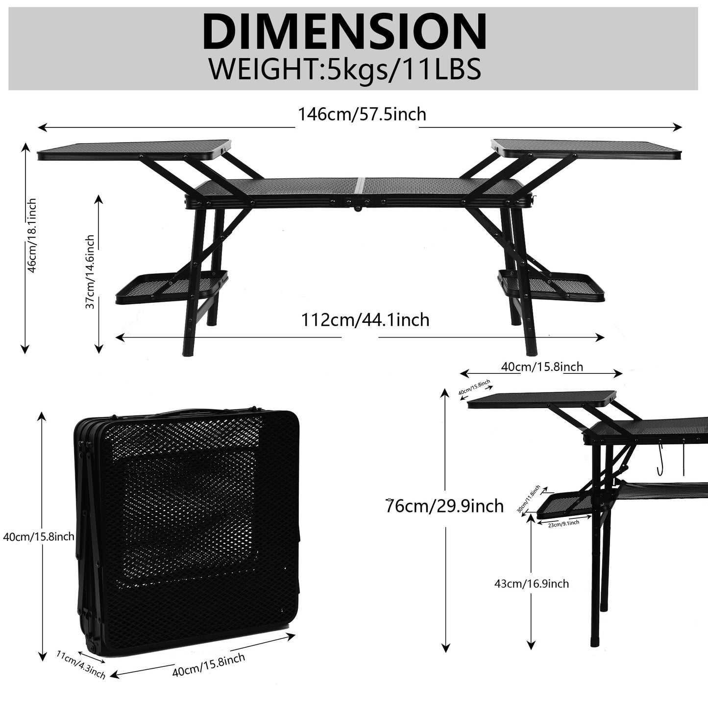 Nice C Camping Table, Compact Folding Table, Tailgate Grill Table, Outdoor Tables, Camping Tables That Fold Up Lightweight, with 4 Side Tables & Mesh Net for BBQ, Camping