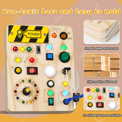 Montessori Busy Board with Traffic Lights - Sensory Toys for 1 2 3 4 Year Olds, Wooden Travel Toy for Toddlers, Educational Learning Activity Gift for Boys & Girls