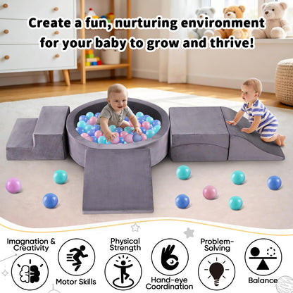 Toddler Climbing Toys Indoor for 1-3, Baby Foam Climbing Blocks with Ball Pit, Climbing Toys for Toddlers 1 Year Old, Baby Soft Play Set Modular Crawling Sliding Play Activity (Balls Not Included)