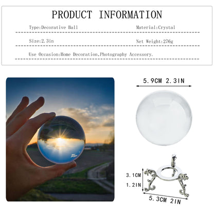 2.3in Sparkling Clear Crystal Ball with Stand 60mm Handcrafted Photography Prop for Magical Shots Elegant Home & Party Decor for Women