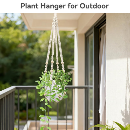 USLAI Macrame Plant Hanger Indoor Outdoor, Fits 4 to 15 Inch Pots, Strong Hanging Planter Holder, Boho Home Decor, 23+29+35 Inch, Ivory (POTS NOT Included)
