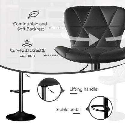 Daluvenix Bar Stools Set of 2,Adjustable Swivel Barstools, Faux Leather Bar Chairs,Upholstered Counter Height with High Backrest for Kitchen Island, Black
