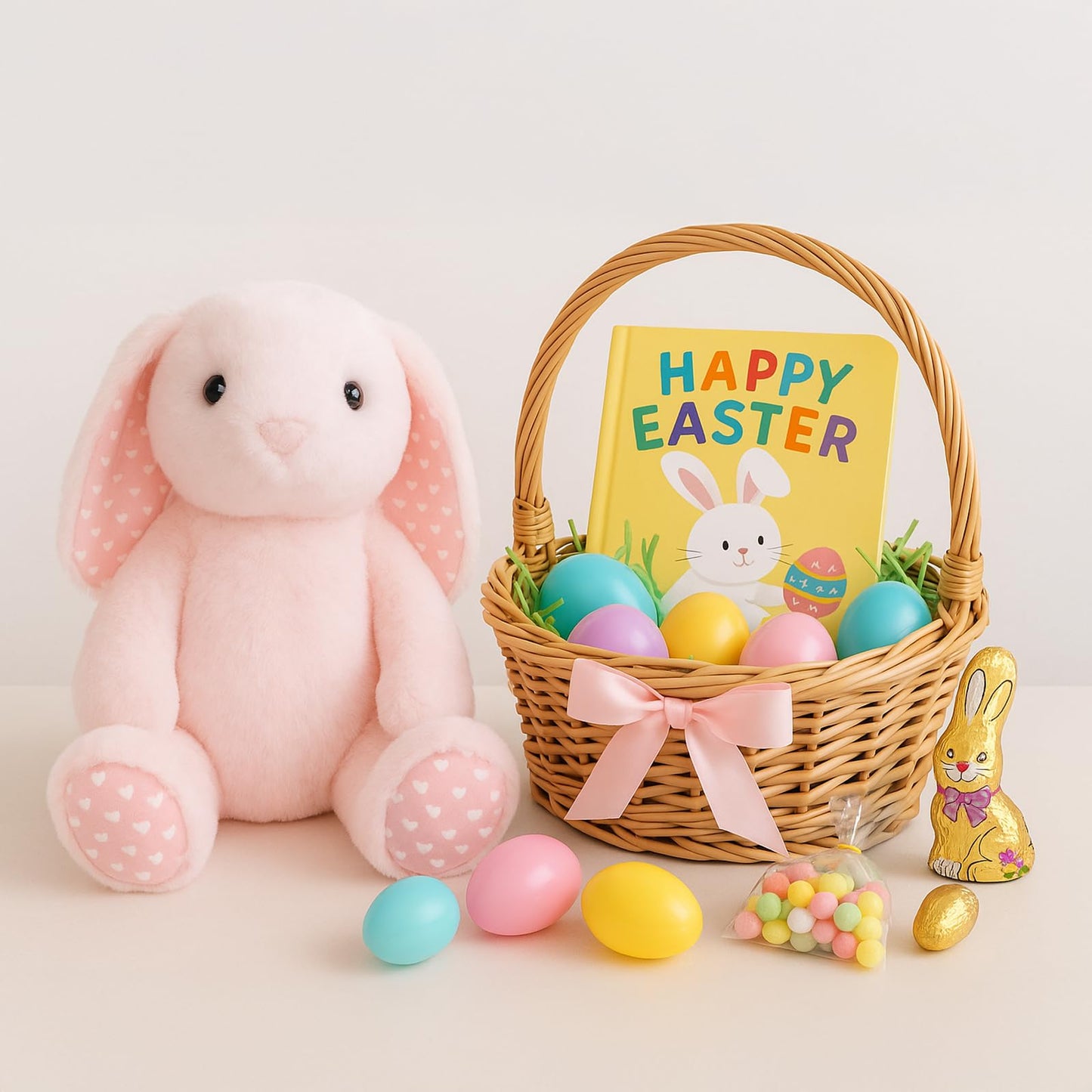 WEIGEDU Pink Rabbit Bunny Stuffed Animal Plush Toys with Floppy Ears & Heart Print for Lover, Kids, Boys, Girls, Babies - Perfect Birthday Nursery Décor Easter Christmas Bedtime Gift