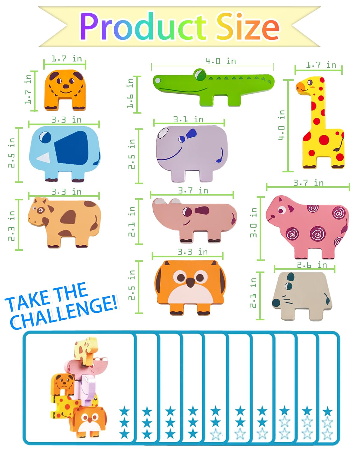 Vaiheng Toys for Toddlers 1-3, Montessori Toys for 1 2 3 4 Year Old Boys & Girls, Toy Age 2-4 0-2 Kids Baby, 1 2 3 Year Old Girls Boys Gifts, Wooden Animal Blocks Stacking Education Puzzles Toy