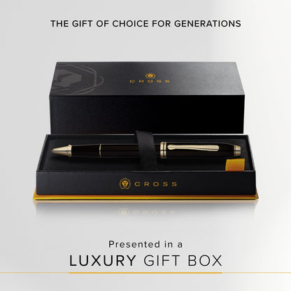 Cross Townsend Classic Black Lacquer Rollerball Pen, Black Ink - Elegant Pen, Black Ink for Effortless Writing - Consistent, Smooth Writing - Large Nib - Reliable & Long-Lasting - Includes Gift Box