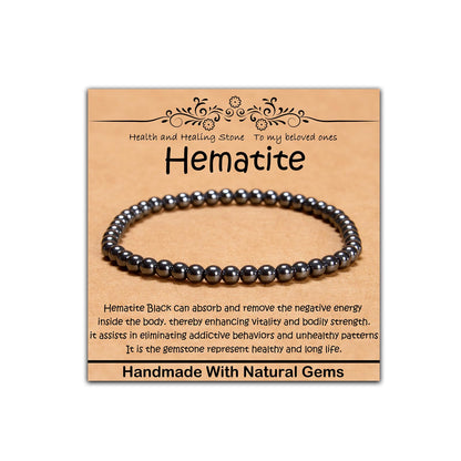 CHCCOYE 4mm Natural Healing Gemstone Bracelet Handmade Yoga Stretch Elastic Bracelet Stress Relief Crystal Jewelry for Men and Women (4mm, Hematite)