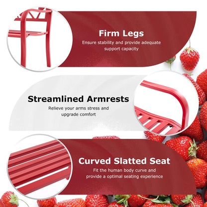 Attliasalon 50” Strawberry Outdoor Garden Bench, Weatherproof Sturdy Cast Iron Metal Frame Patio Park Bench for Porch Yard Lawn Deck Park (Red Strawberry Style)