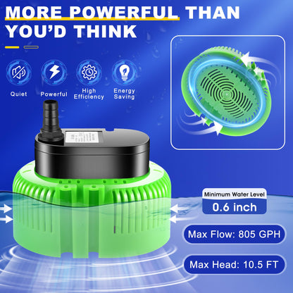 UniWater Pool Cover Pump above Ground-Submersible Sump Pump Swimming Water Removal Pumps, Sump Pumps for Pool Draining with 16ft Drainage Hose & 25 ft Extra Long Power Cord,850 GPH,3 Adapters-Green