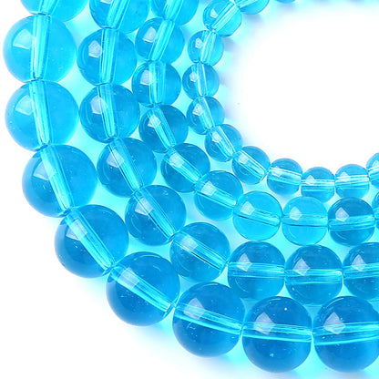 10MM Lake Blue Glass Beads Natural Gemstone Round Loose Stone Beads for Jewelry and Bracelets Making 72pcs 2 Strands 32"