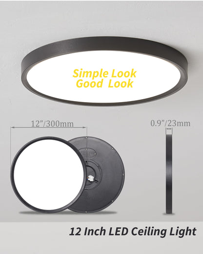 4pack 12 Inch Flush Mount Ceiling Light, 24w Led Ceiling Light, 3000k/4000k/6000k Selectable 2520lm Ceiling Lights, Super Slim Led Light Fixture for Bedroom Kitchen Living Dining Room Office (Black)