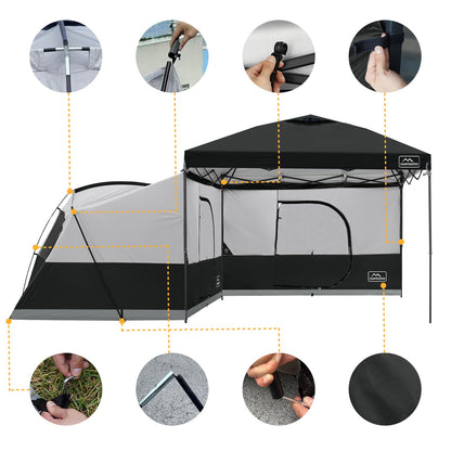 KAMPKEEPER Canopy Side Tent,4-6 Person Camping Cube Tent for 10x10 Pop Up Canopies,Easy Up Gazebo with Window,Compatible with 10' Wide Canopy Tents (Black)