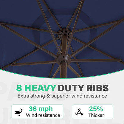 JEAREY 9 FT Patio Umbrella Outdoor, Table Umbrellas Market Umbrella w/Push Button Tilt/Crank, 8 Sturdy Ribs(Navy Blue)