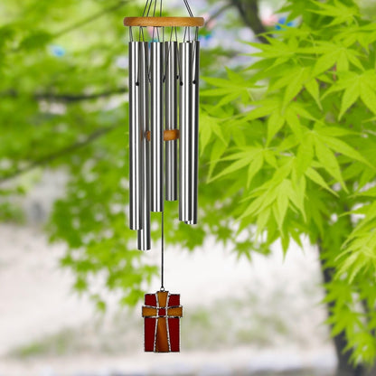 Woodstock Wind Chimes for Outside, Outdoor Decor, Garden, Patio and Front Porch Decor, (28") Memorial Sympathy Wind Chimes Amazing Grace Wind Chime Stained Glass Cross Christmas Gifts (AGS)