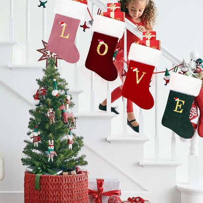 Eoocan 20 Inches Monogram Christmas Stockings Red Velvet with White Super Soft Plush Cuff Embroidered Xmas Stockings Classic Personalized Stocking Decorations for Family Holiday Season Decor(Letter A)