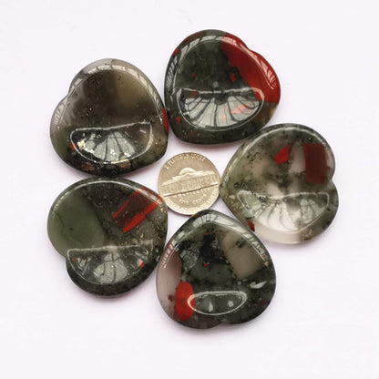 Bacatgem Natural African Bloodstone Heart Chakra Thumb Worry Stone,Hand Carved Healing Crystal Shaped Stone for Anxiety Stress Relief Meditation